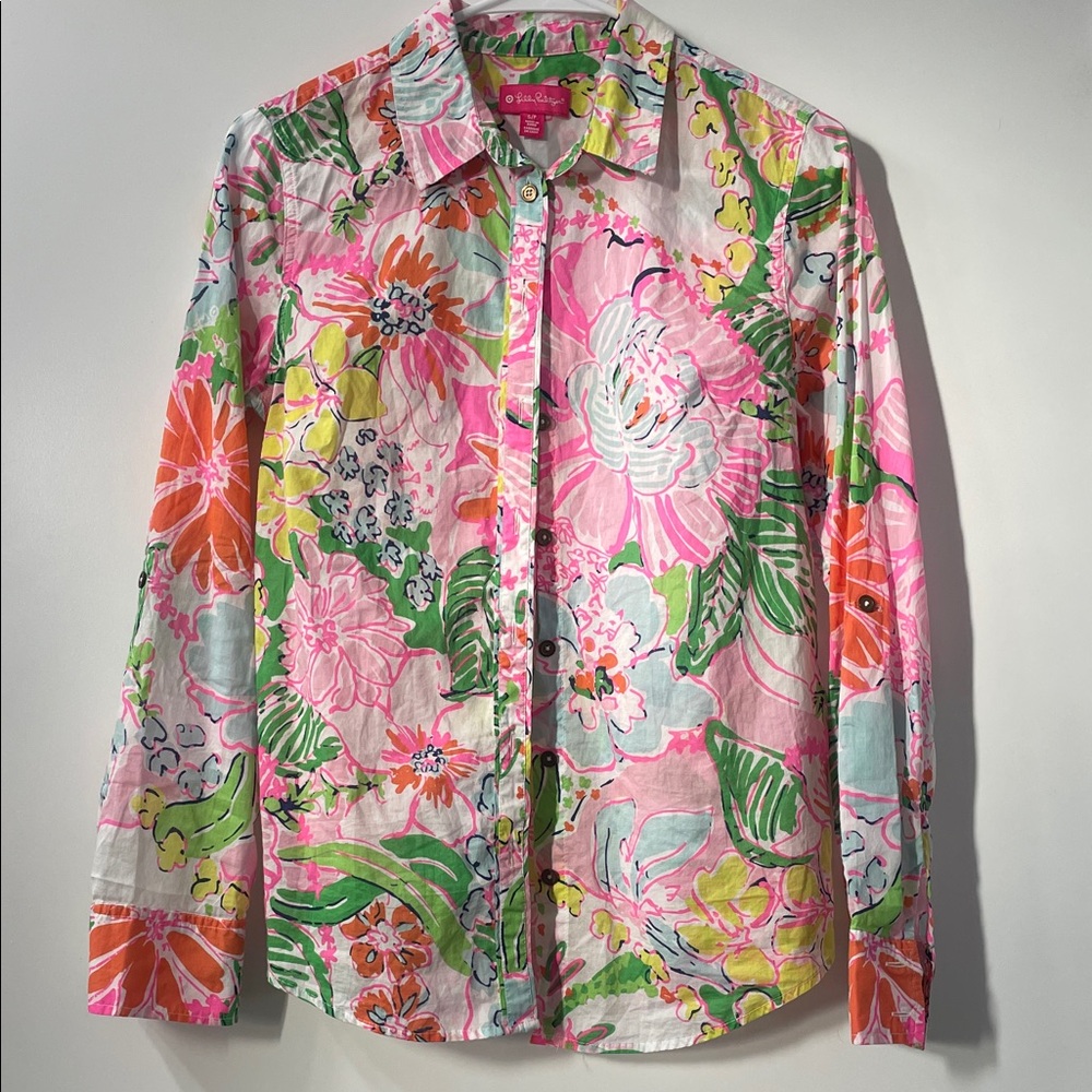 Lilly Pulitzer Floral Button Down Shirt - Pink, Green, Orange